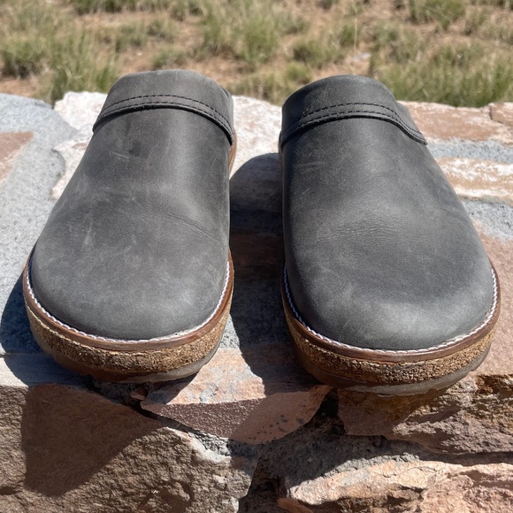 Haflinger Gray Leather Cork bottom Slip On Mules Women’s Size 7 37 Like New - Picture 3 of 13